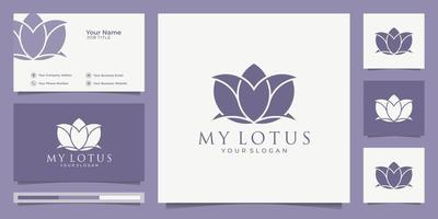 diseño de logotipo de estilo de arte de línea de flor de loto. centro de yoga, spa, logotipo de lujo del salón de belleza. diseño de logotipo, icono y vector premium de tarjeta de visita