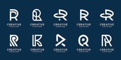 conjunto de logotipo de letra inicial creativa r en plantilla en blanco y negro. iconos para negocios de lujo, elegantes, simples. vector premium