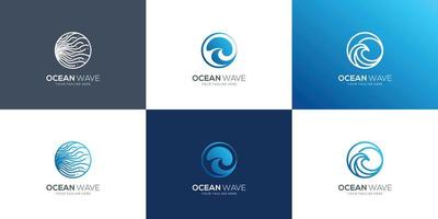 set of collection circle wave design inspiration. wave beach symbol, sea surface, clean water wave. vector