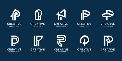 Set of abstract initial letter P logo design template. icons for business of luxury, elegant, simple. Premium Vector