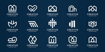 Collection of monogram letter m set template. creative letter mark logo design symbol. Premium Vector