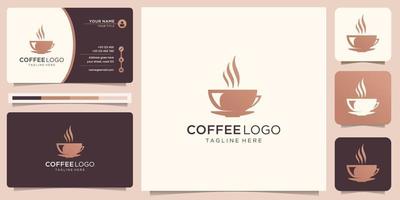 Design premium coffee logo natural cup with business card design template. vector