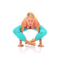 Woman Meditating on white background photo