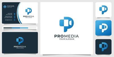 modern production logo combine initial letter p and camera in silhouette shape. inspiration logo. vector