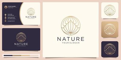 mono line nature logo. minimalist flower nature linear style in circle shape design inspiration. vector