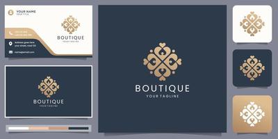 elegante inspiración de logotipo boutique para negocios de logotipo de moda, diseño de lujo, logotipo y tarjeta de visita. vector