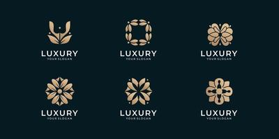 collection of Luxury line art beauty flower, rose, and leaves logo inspiration. Premium Vector