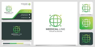 creativo de logotipo médico con inspiración de diseño de estilo de arte de línea de forma de círculo y tarjeta de visita. vector