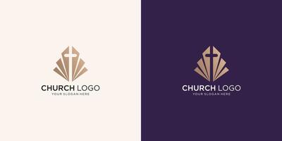 creative church logo template in negative space with geometric shape concept. vector