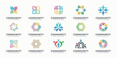 set of community logo design inspiration. abstract of people,team work logo, social group collection vector