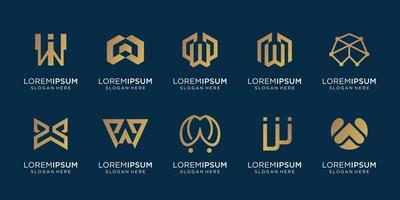 Set of creative monogram letter K gold. logo template.icons for business,luxury,technology,inspiration,illustration. Premium Vector