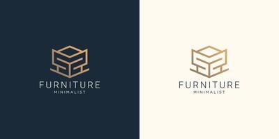 logotipo abstracto de muebles con un diseño de estilo de línea geométrica creativa para la inspiración de la tienda de muebles vector