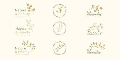 Set of natural beauty logo for branding in modern design concept, cosmetic, fashion store, feminine. vector