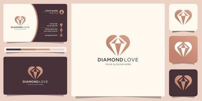 logotipo de diamante creativo y plantilla de diseño de amor en estilo de forma negativa con diseño de tarjeta de visita. vector