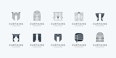 Inspírate en el diseño del logo de las cortinas. cortina de circo de colección minimalista, persiana de lujo, arte lineal. vector