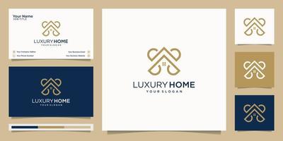 línea de casa de lujo para bienes raíces, edificios, construcción. logo y tarjeta de visita premium. vector premium