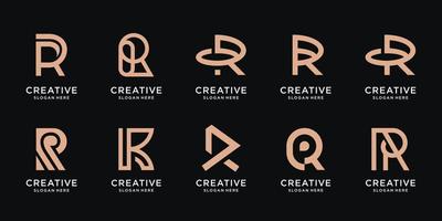 conjunto de plantilla de logotipo de letra r de monograma abstracto. iconos para business.technology,letra r,alfabeto,elegante, único. vector premium