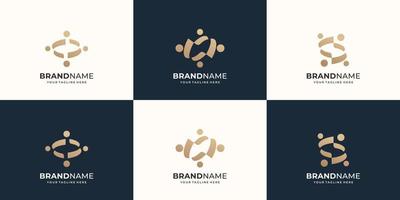set of Abstract people vector logo design represents teamwork, diversity, signs and symbols. Premium Vector