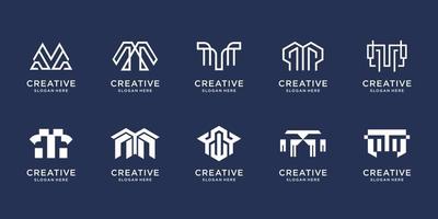 set of collection of monogram m design template. logotype abstract, business, line art style, icon. vector