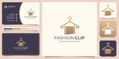 Film stripes with fashion clip for movie logo design and business card template. Premium Vector