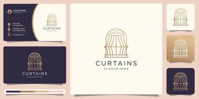 minimal curtains logo design with line art style minimalist concept and business card template. vector