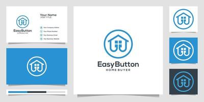 diseño de logotipo de comprador de casa de botón de ensayo, para construcción, bienes raíces, contratista, arquitectura, consultoría, inversión. logotipo y tarjeta de visita. vector premium