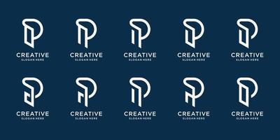 Set of collection monogram P logo template. Creative letter mark p design, Combined with line art style. Elegant, monogram, identity, corporate, simple. Premium vector
