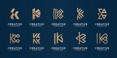 set of monogram K gold design template. icon for business company,elegant,line,shape logo. bundle premium initial letter k. premium vector