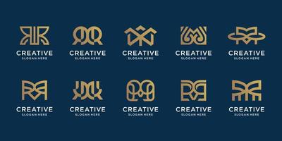 Set of abstract letter M logo design template. logotypes for business of technology, Abstract, digital, elegant. Premium Vector