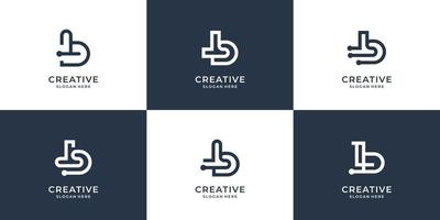 set of creative b abstract design. creative monogram B with dot tech and line art style. premium vector