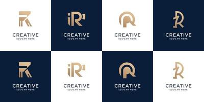 colección de monograma r logo dorado para empresa, tecnología, moda, identidad, consultoría. vector