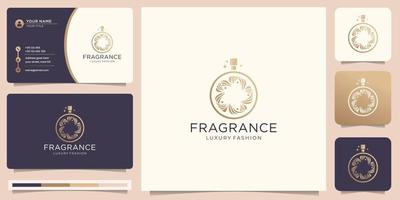 elegant perfume gold logo with leaf abstract circle concept style design template and business card. vector