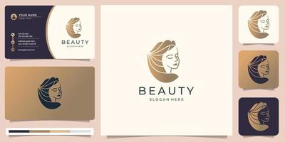 Hair beauty logo for salon, makeover, hair stylist, hairdresser, hair cut. Premium Vector