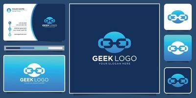 diseño de logotipo geek de concepto creativo con estilo de forma de círculo. logotipo geek de inspiración con tarjeta de visita. vector