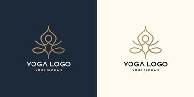 Abstract yoga human line logo. Thread person flower balance logotype. Creative spa, guru vector mark