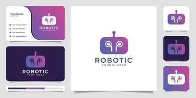 robotic logo design template with business card.premium vector