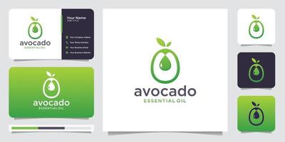 Inspiración en el diseño del logotipo de aguacate con plantilla de tarjeta de visita en color degradado moderno. vector