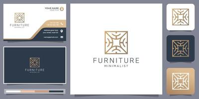 Minimalist abstract interior logo. creative line art style concept for furniture interior template. Premium Vector