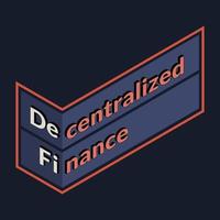 Defi - decentralized finance, isometric sign with text isolated on dark background. Ecosystem of financial applications and services based on public blockchains.  Vector illustration.