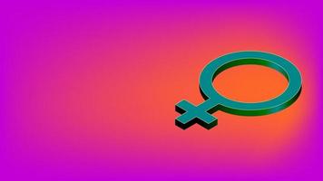 Isometric female gender sign with copy space on pink background. Feminine symbol for banner. Vector illustration.