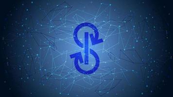 Yearn.finance YFI token symbol of the DeFi project cryptocurrency theme on a blue polygonal background. Cryptocurrency logo icon. Decentralized finance programs. Vector EPS10.