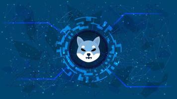 shiba inu shib token símbolo del proyecto defi en un círculo digital con un tema de criptomoneda en un fondo azul. icono de criptomoneda. programas de finanzas descentralizadas. copie el espacio. eps10 vectoriales. vector