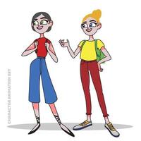 Female students, character animation set, full length, cartoon girls vector