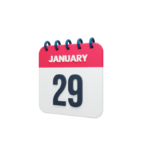 ícone de calendário realista de janeiro ilustração 3d data 29 de janeiro png
