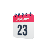 ícone de calendário realista de janeiro ilustração 3d data 23 de janeiro png