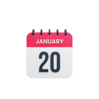 January Realistic Calendar Icon 3D Illustration Date January 20 png