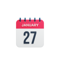 January Realistic Calendar Icon 3D Illustration Date January 27 png