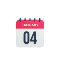 January Realistic Calendar Icon 3D Illustration Date January 04 png