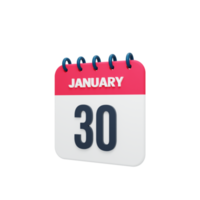 January Realistic Calendar Icon 3D Illustration Date January 30 png