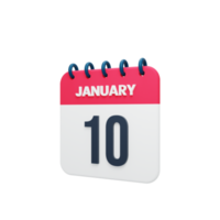 januar realistisches kalendersymbol 3d-illustration datum 10. januar png